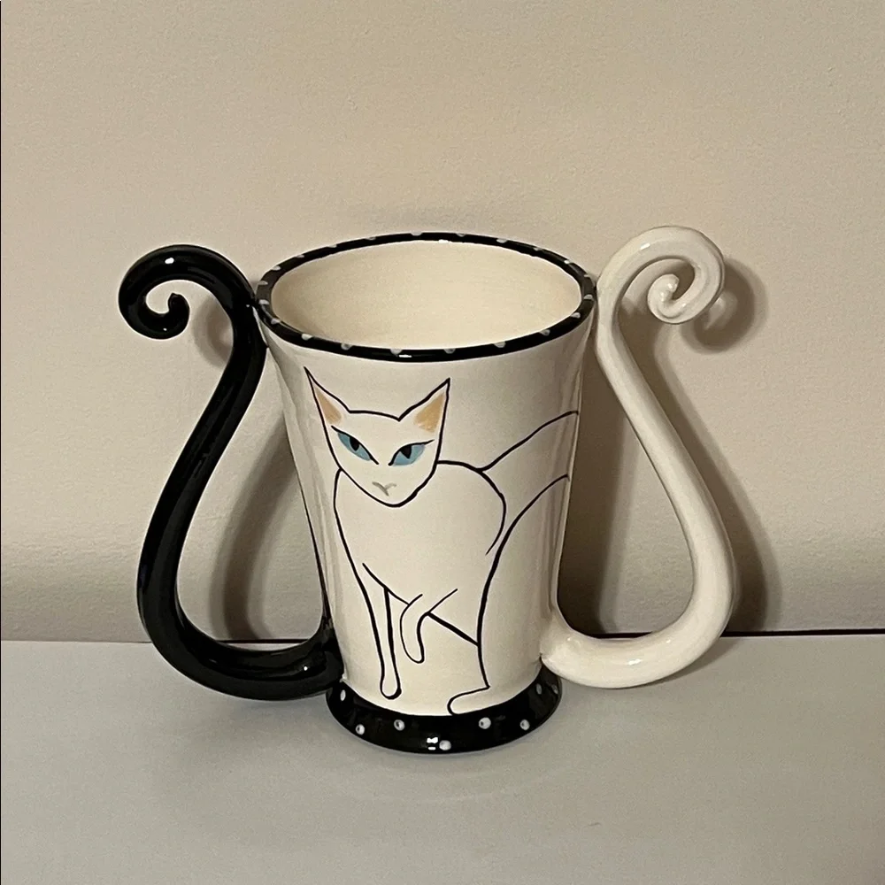 April Gadler. 2007 Handmade. Black and White Cat Design Vase. NWOT